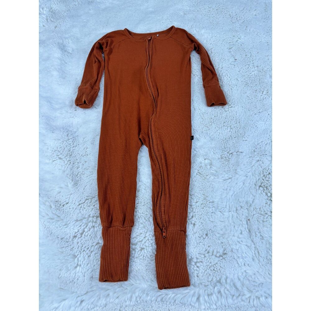 The Sleepy Sloth Bamboo Baby Footie 12-18M Rust Ribbed Zippy Sleeper
